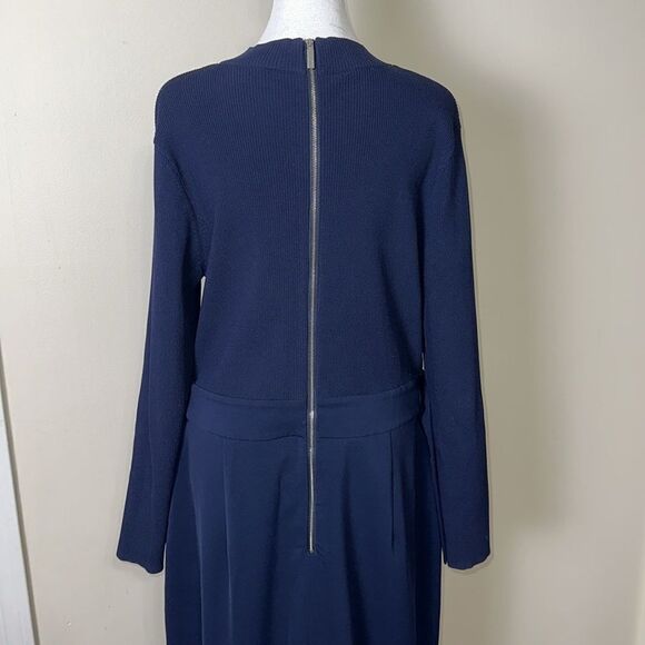 Ted Baker 5/14 Ellhad Navy Mock Neck Knit Combo Long Sl D-Belted Back Zip Dress - Picture 7 of 16